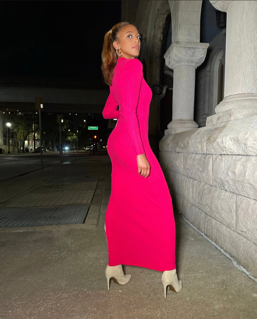 Snapback Sweater Dress (FUCHSIA) – Meow and Barks Boutique