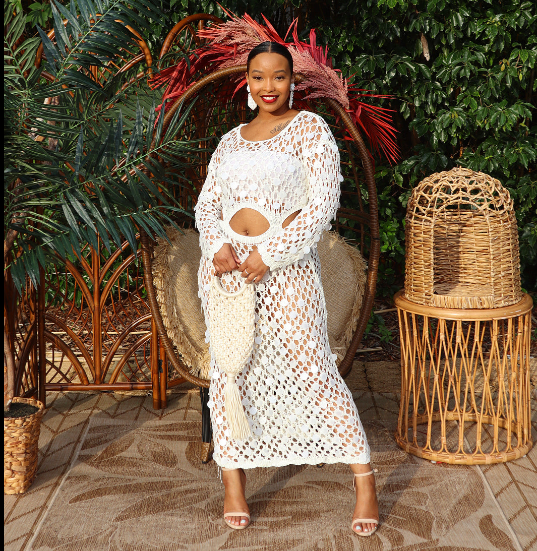 Out the Plastic! Crochet Dress (WHITE) Meow and Barks Boutique Out the Plastic! Crochet Dress (WHITE) Meow and Barks Boutique