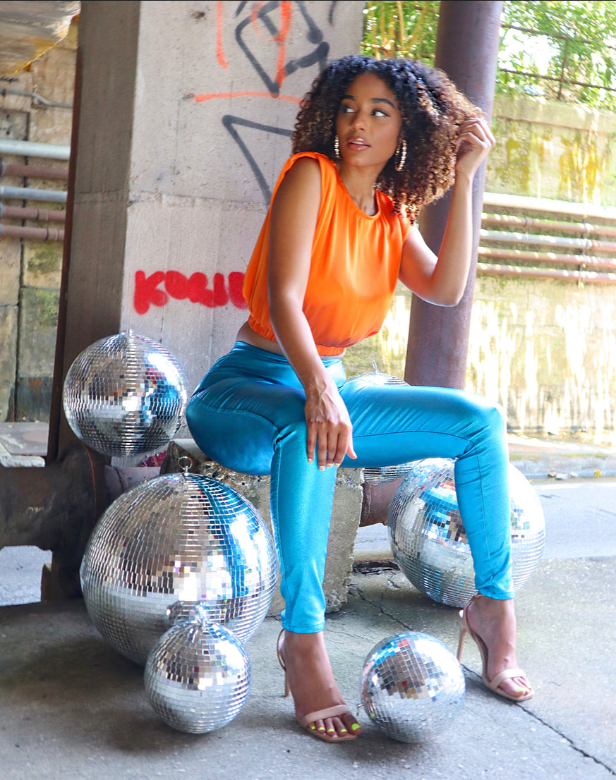 Metallic Disco Jeans (Electric Turquoise) – Meow and Barks Boutique