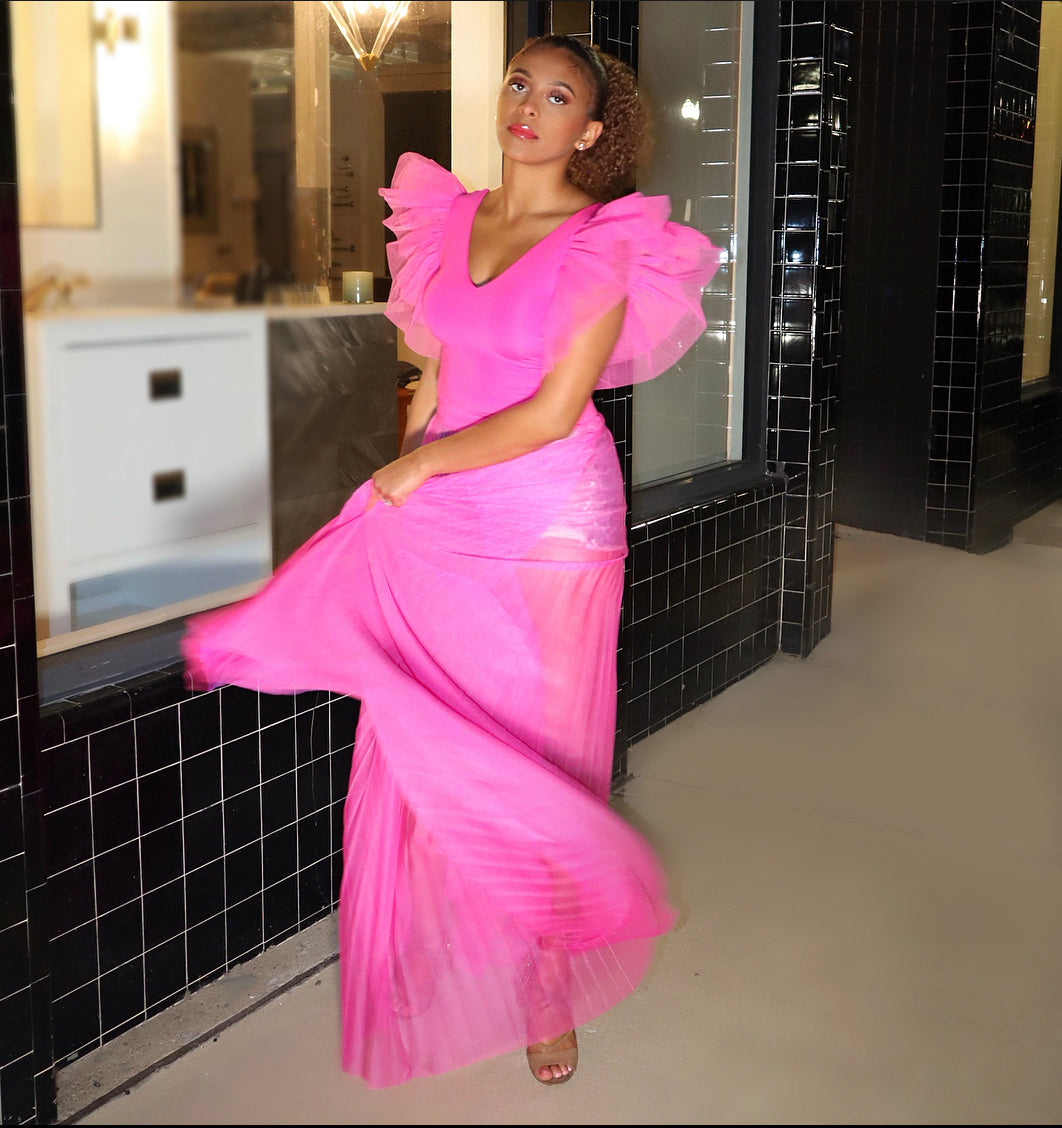 hot pink dress with sleeves Tulle Sleeve Dreams Top (HOT PINK) Medium 7/8-9/10