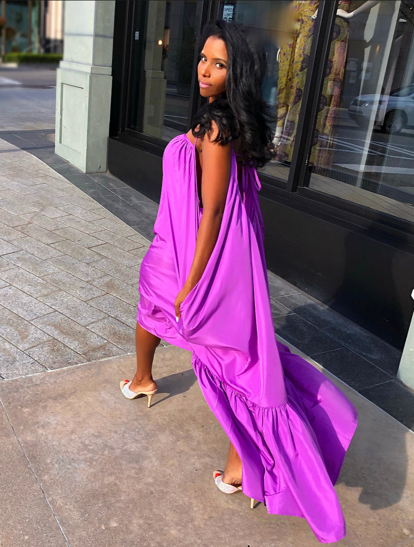 purple maxi dress near me Plus Size - Purple Challis Slit Maxi Dress
