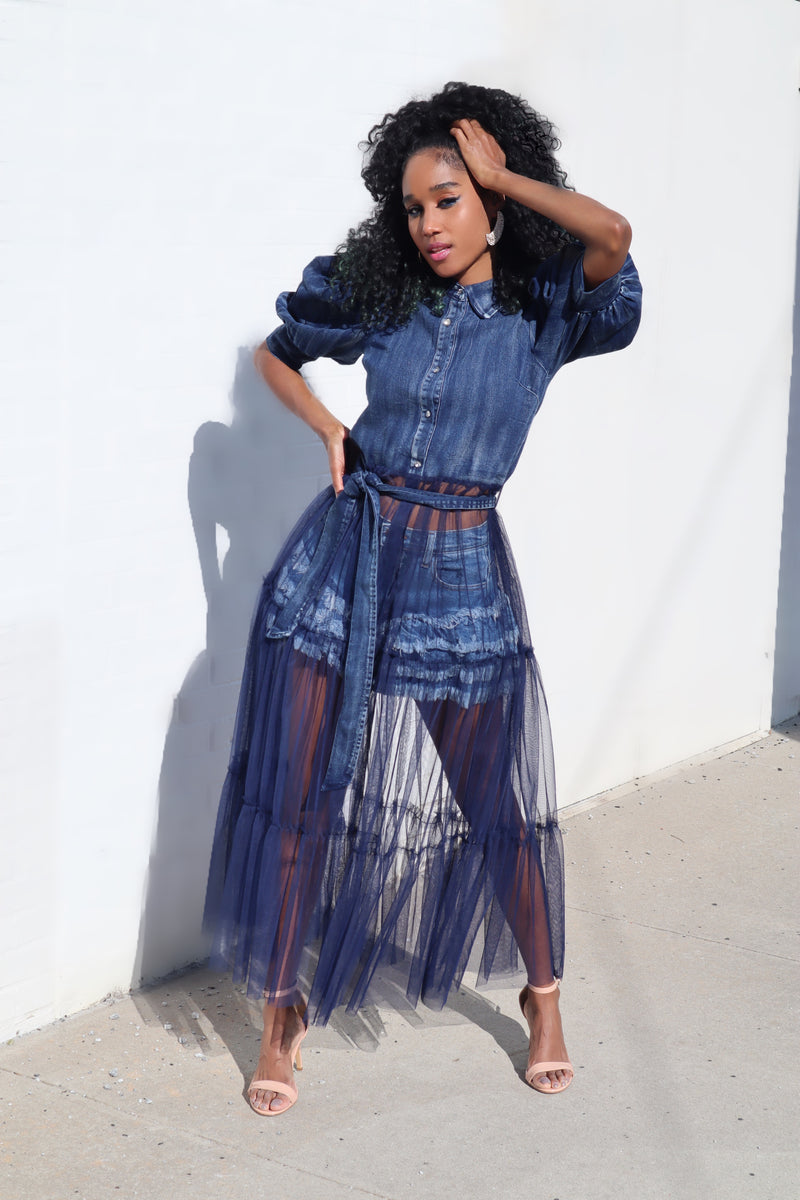 Denim Tulle Top Small fits up to 5/6