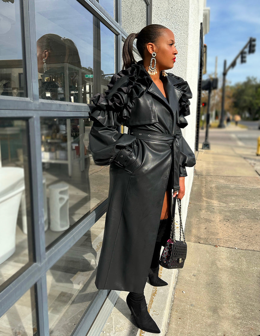 Black Cherry Bomb Ruffle Coat