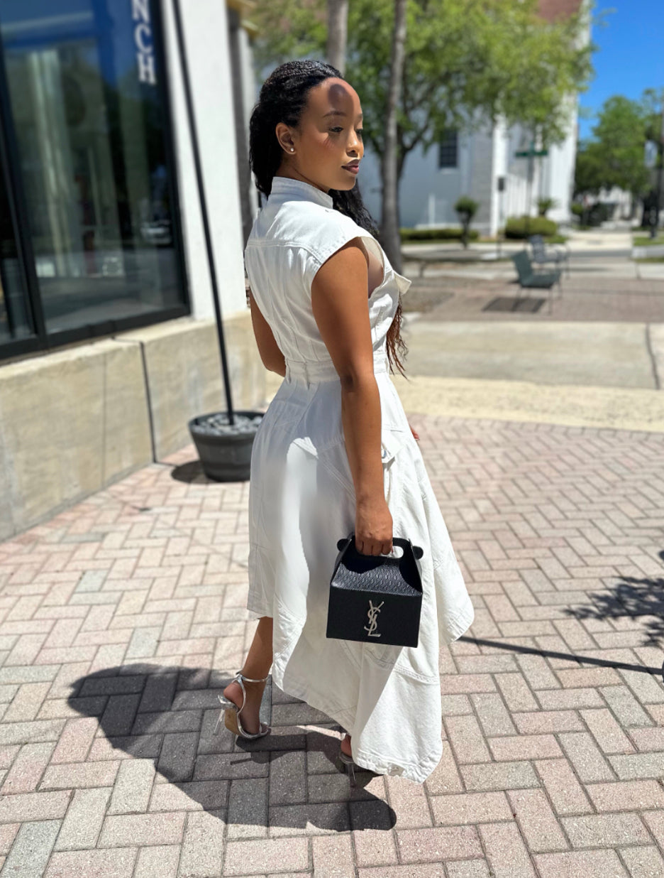 white denim dress outfit Girl (White) 1X 16 L'AGENCE Seridie Silk Slip and everyday wear. Plunging V-neck Prom Dresses Name/Description:Ashlee Deposit - Beaded Corset Gown