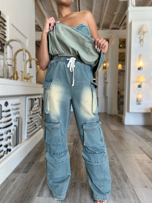 Peplum Denim Cargo Set