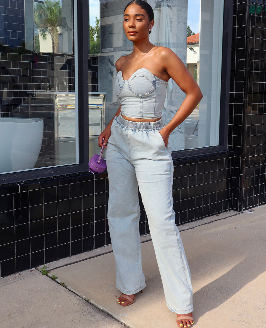 So Nice Denim Corset Set – Meow and Barks Boutique