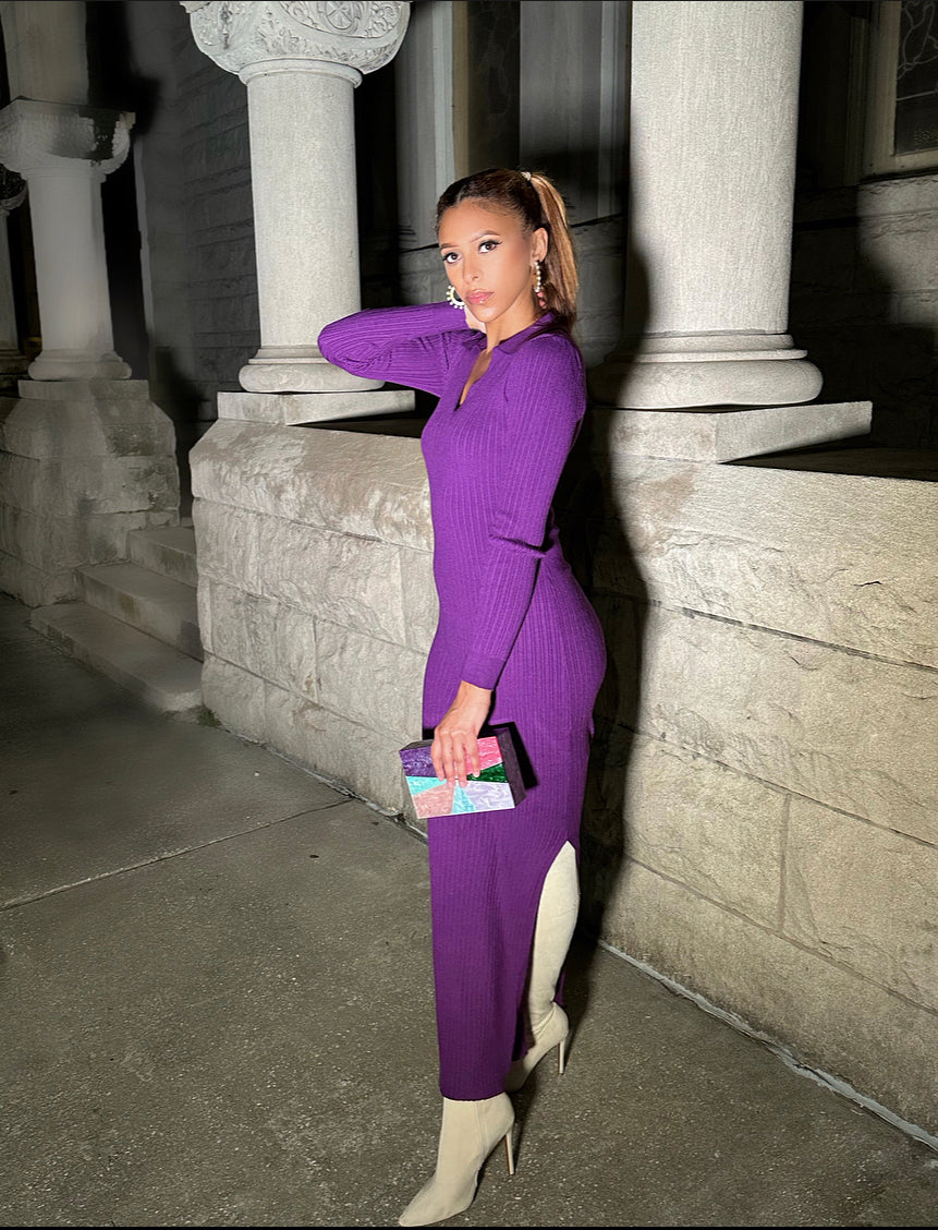 purple sweater dress Florence Inside out Snapback Sweater Dress (PURPLE)