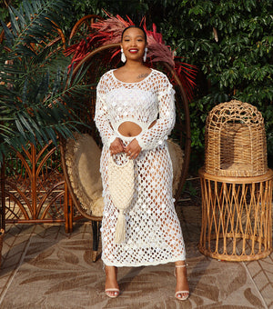 Out the Plastic! Crochet Dress (WHITE) Large 11/12-14/16