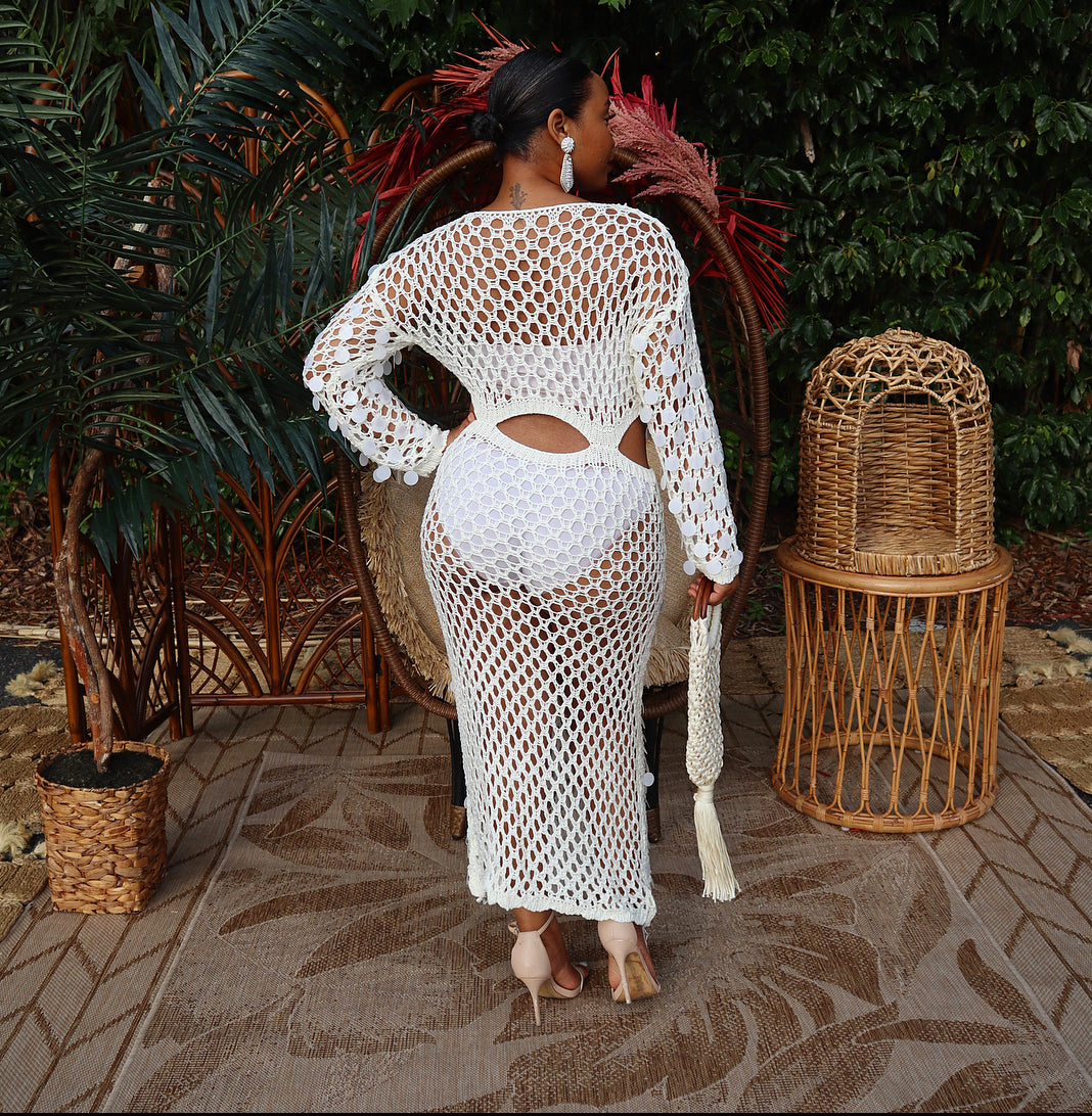 Out the Plastic! Crochet Dress (WHITE)