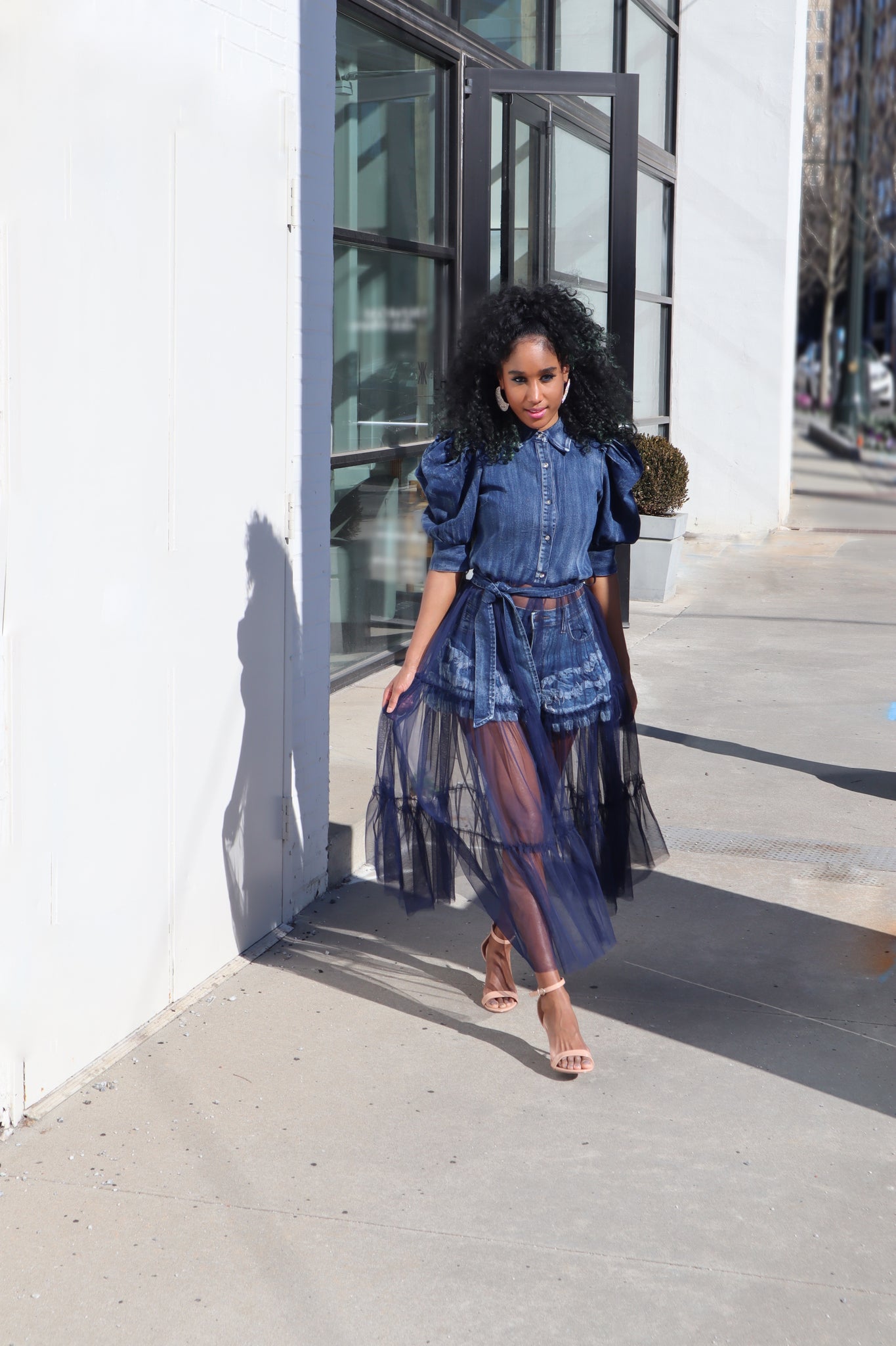 denim tutu dress Business in front, Party in the back Denim and Tulle Set Oyemwen