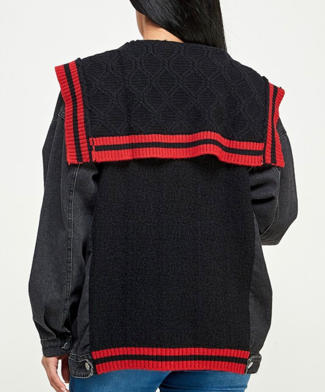Varsity Sweater Jean Jacket RED