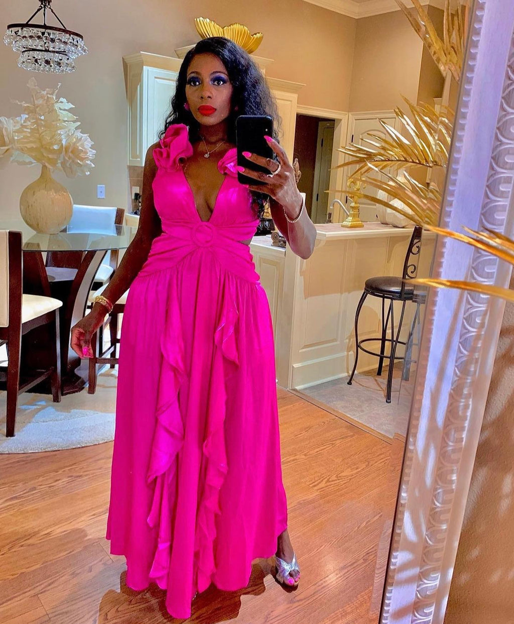 Haute Pink Goddess Ruffle Maxi  Dress RESTOCKED
