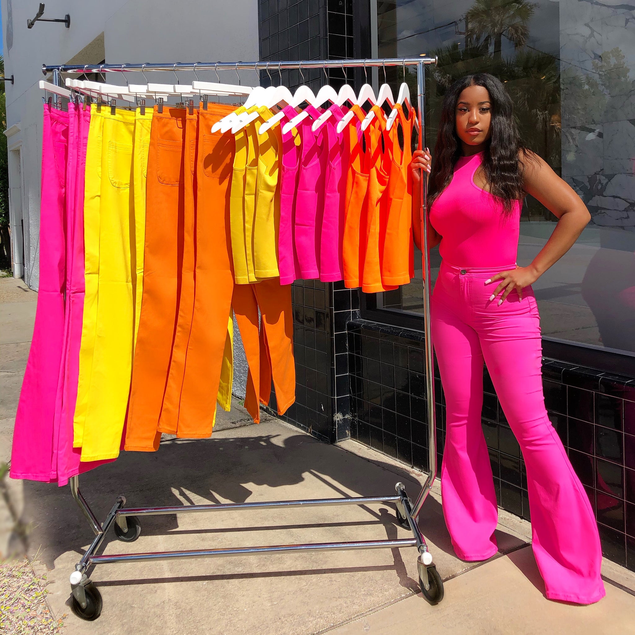Super-Stretchy Flares (NEON PINK) – Meow and Barks Boutique